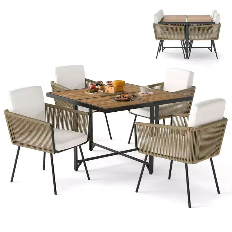 Costway Set da Pranzo da Giardino 5 Pezzi Tavolo Rettangolare e Sedie per Esterni