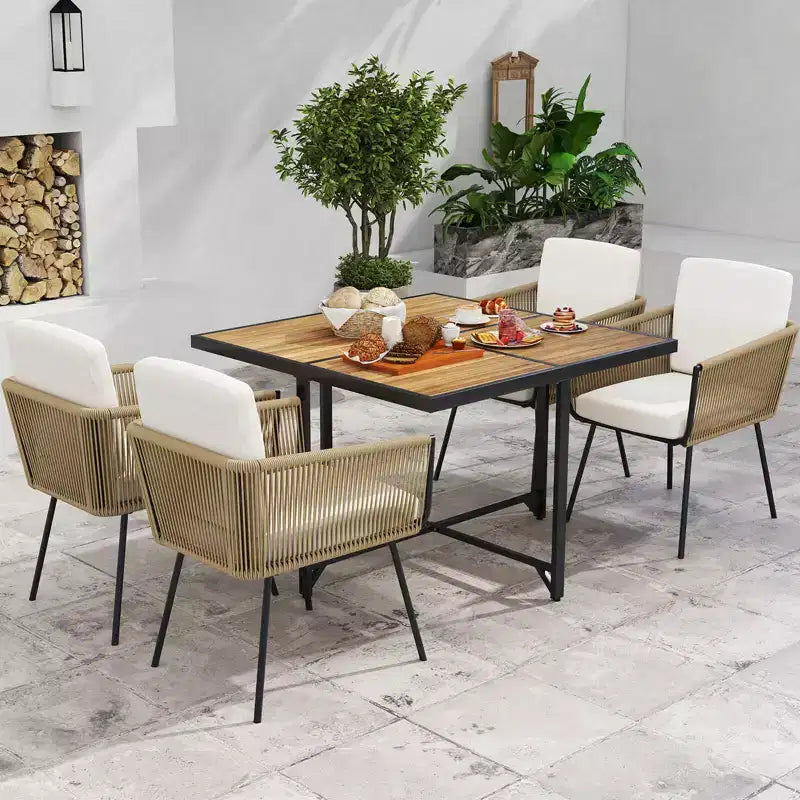 Costway Set da Pranzo da Giardino 5 Pezzi Tavolo Rettangolare e Sedie per Esterni