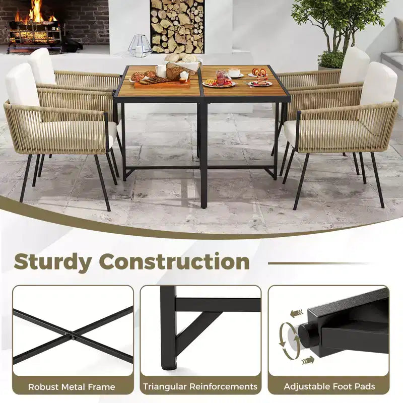 Costway Set da Pranzo da Giardino 5 Pezzi Tavolo Rettangolare e Sedie per Esterni