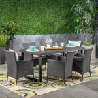Christopher Knight Home Moralis Outdoor Acacia Wood and Wicker 7 Piece Dining Set with Cushion
