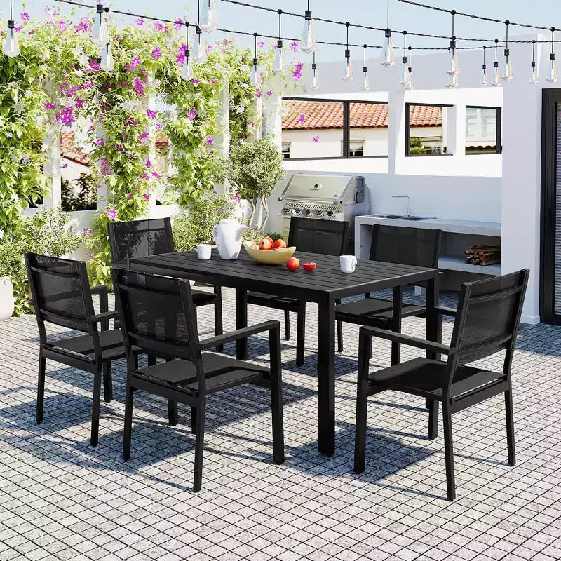 CLIHOME Set tavolo e sedie da esterno in acciaio da 7 pezzi, set da pranzo per patio, balcone, cortile
