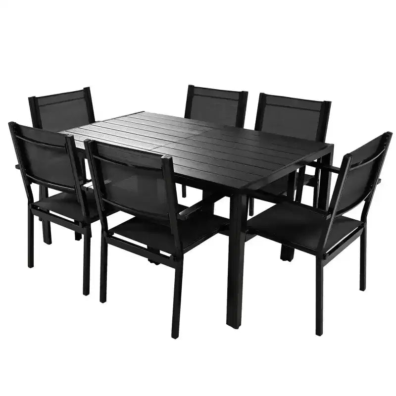 CLIHOME Set tavolo e sedie da esterno in acciaio da 7 pezzi, set da pranzo per patio, balcone, cortile