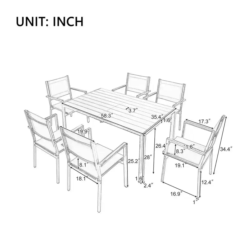 CLIHOME Set tavolo e sedie da esterno in acciaio da 7 pezzi, set da pranzo per patio, balcone, cortile