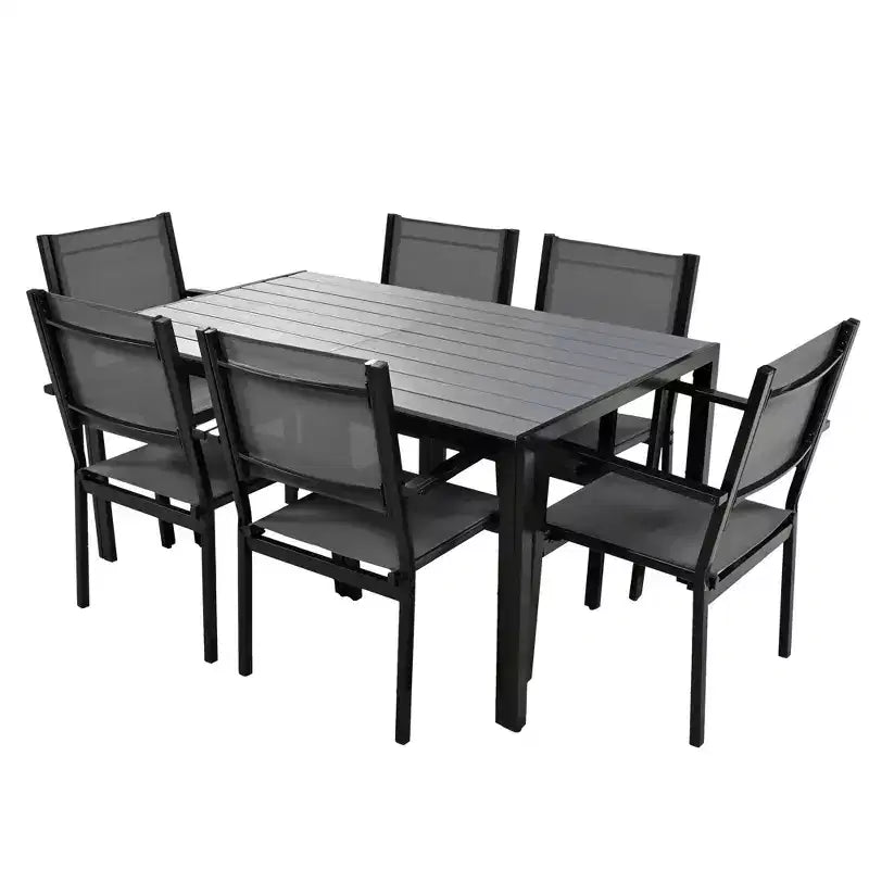 CLIHOME Set tavolo e sedie da esterno in acciaio da 7 pezzi, set da pranzo per patio, balcone, cortile