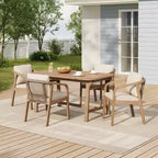 Christopher Knight Home Olcott 5 Piece Outdoor Acacia Wood Dining Set with Expandable Table and Woven Rope Armchairs