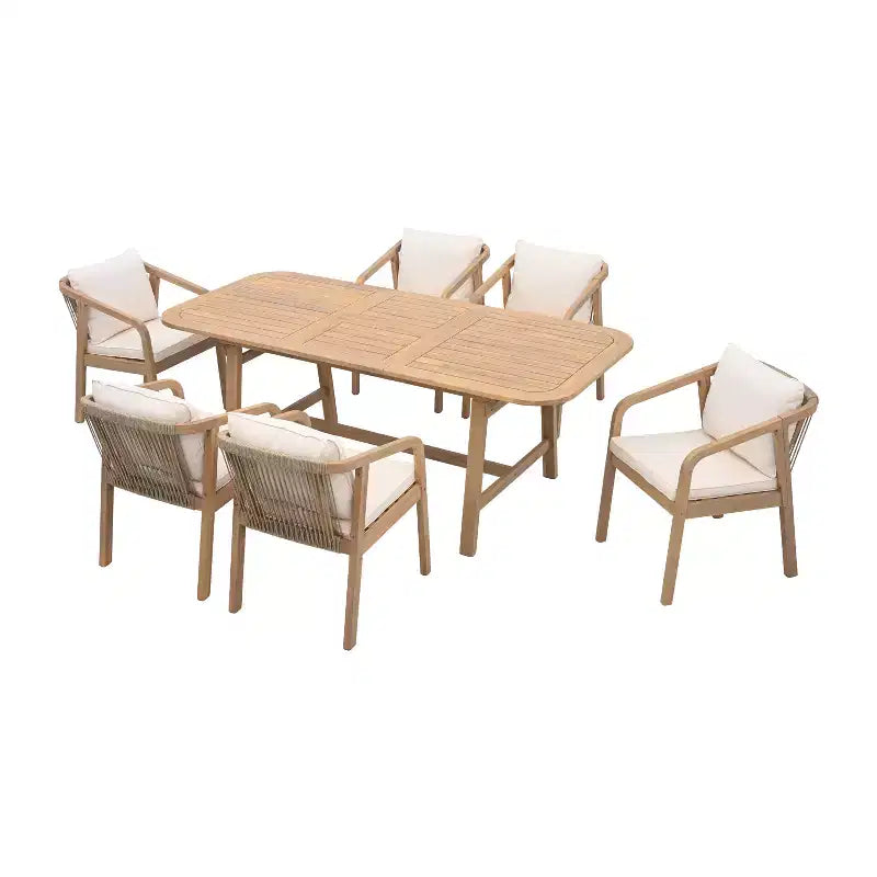 Christopher Knight Home Olcott Set da Pranzo da Esterno di 7 Pezzi in Legno di Acacia con Tavolo Allungabile e Sedie con Braccioli Intrecciati in Corda