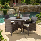 GDFStudio Carysfort Outdoor Wicker 5 Piece Dining Set with Water-Resistant Cushion