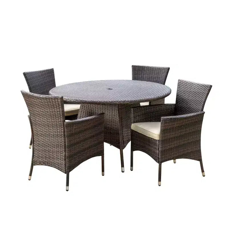 GDFStudio Carysfort Set da Pranzo da Esterno in Vimini a 5 Pezzi con Cuscino Idrorepellente