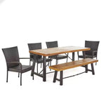 Ensemble de salle à manger GDFStudio Soltice 6 pièces en osier et bois d'acacia avec banc