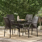 Set da pranzo Rue da 5 pezzi per esterni in vimini e vetro temperato GDFStudio