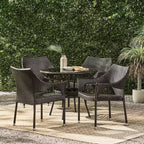 GDFStudio Blythe Set da pranzo da 5 pezzi in vimini e vetro temperato per esterni