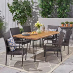 GDFStudio Dalupiri Outdoor Wicker and Acacia Wood 7 Piece Dining Set