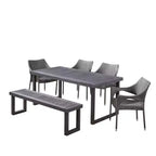 Christopher Knight Home Nelly Ensemble de salle à manger extérieur 6 pièces en bois d'acacia avec chaises et banc empilables en osier