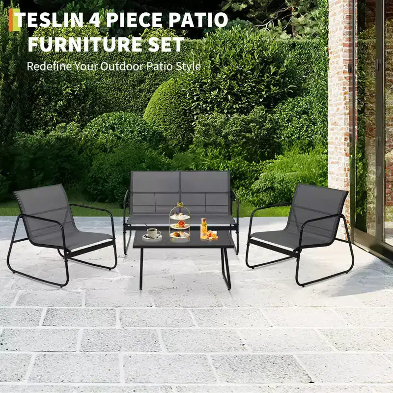 Set di mobili da conversazione per esterni da 4 pezzi, set di tavolo e sedie da esterno in Textilene resistente alle intemperie, mobili da patio piccoli per balcone e giardino