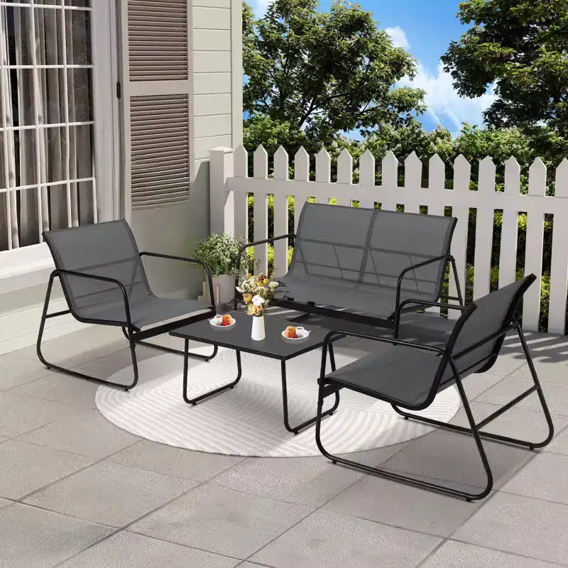 Set di mobili da conversazione per esterni da 4 pezzi, set di tavolo e sedie da esterno in Textilene resistente alle intemperie, mobili da patio piccoli per balcone e giardino