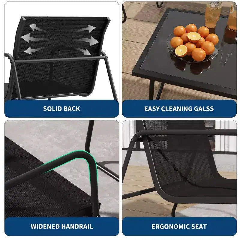Set di mobili da conversazione per esterni da 4 pezzi, set di tavolo e sedie da esterno in Textilene resistente alle intemperie, mobili da patio piccoli per balcone e giardino