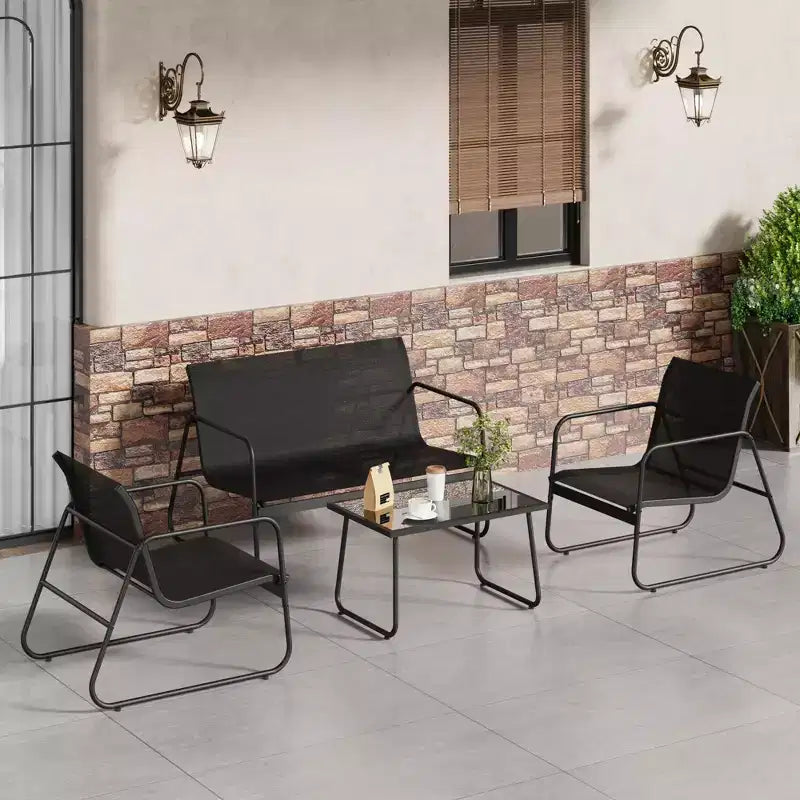Set di mobili da conversazione per esterni da 4 pezzi, set di tavolo e sedie da esterno in Textilene resistente alle intemperie, mobili da patio piccoli per balcone e giardino