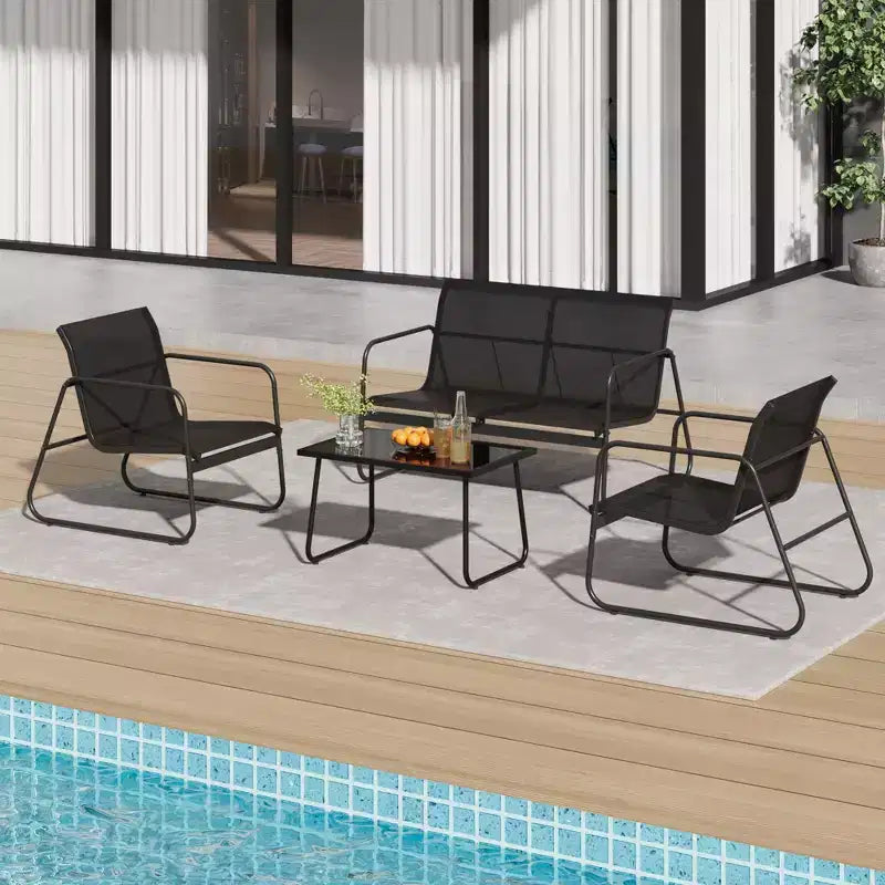4 Piece Outdoor Patio Conversation Sets, All Weather Textilene Outdoor Table and Chair Set, Small Patio Furniture for Deck Balcony Garden