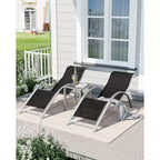 Ensemble de 3 chaises longues de patio, chaises longues d'extérieur pour piscine/plage avec accoudoirs et table d'appoint, pour le bord de la piscine, le jardin