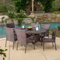 GDFStudio Slate 7 Piece Outdoor Wicker Dining Set with Stacking Chairs