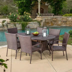 GDFStudio Slate 7 Piece Outdoor Wicker Dining Set with Stacking Chairs