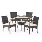 Set da pranzo GDFStudio Kija da 5 pezzi in vimini e vetro temperato con cuscini per esterni