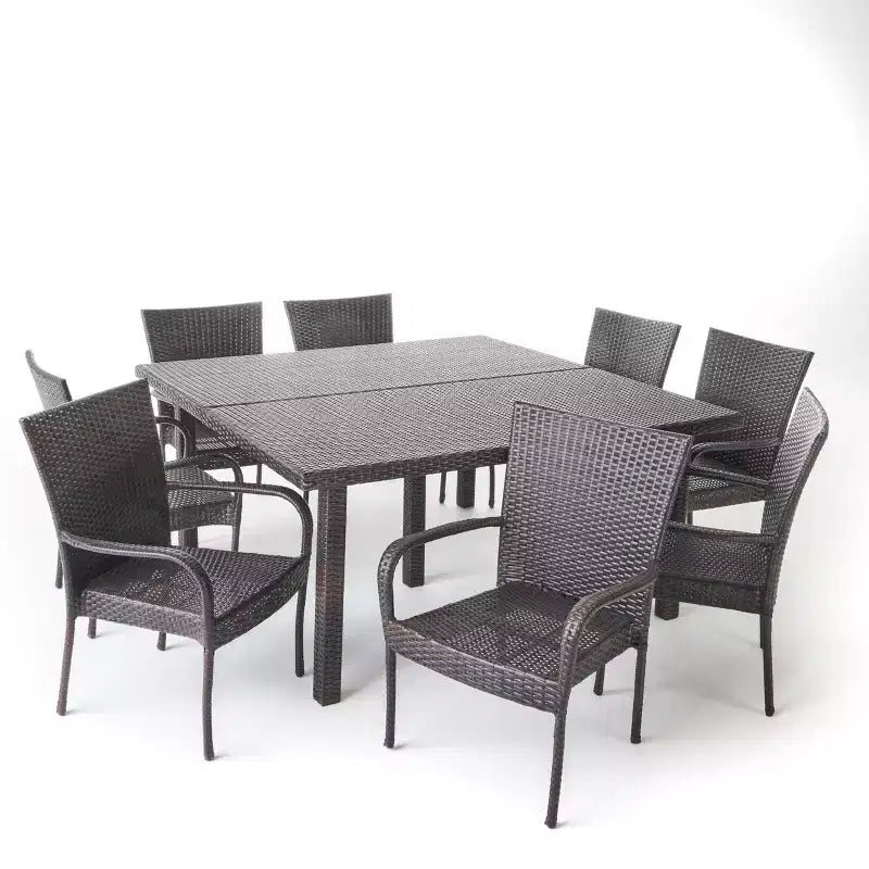 Christopher Knight Home Kama Set da Pranzo da Esterno in Vimini da 9 Pezzi con Tavolo Quadrato da 64 Pollici e Sedie Impilabili