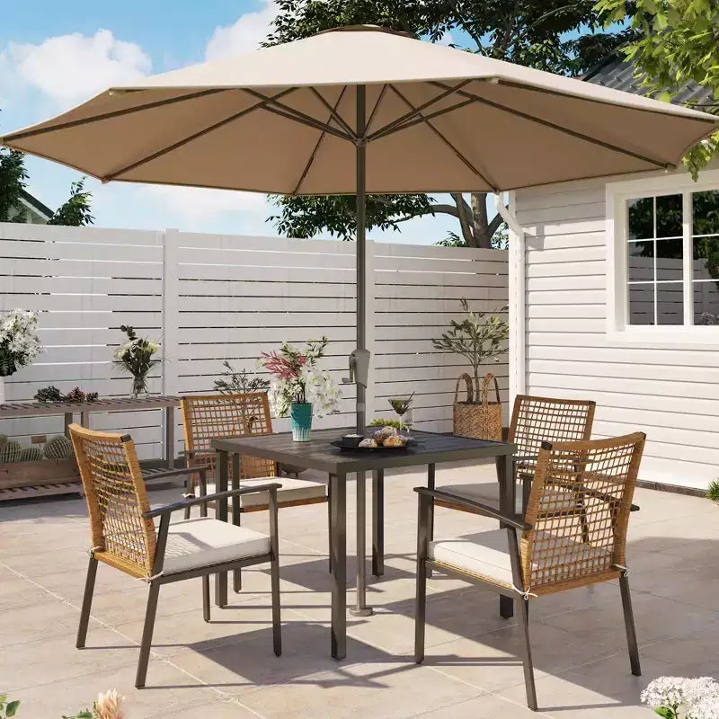 LAUSAINT HOME Set da pranzo da esterno in rattan da 5 pezzi Tavolo e sedie da esterno in rattan per cortile, giardino e bordo piscina