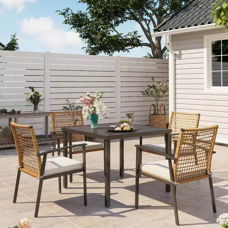 LAUSAINT HOME Set da pranzo da esterno in rattan da 5 pezzi Tavolo e sedie da esterno in rattan per cortile, giardino e bordo piscina