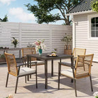 LAUSAINT HOME Set da pranzo da esterno in rattan da 5 pezzi Tavolo e sedie da esterno in rattan per cortile, giardino e bordo piscina