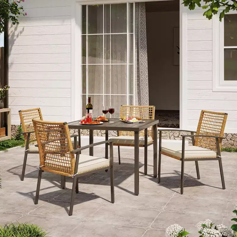 LAUSAINT HOME Set da pranzo da esterno in rattan da 5 pezzi Tavolo e sedie da esterno in rattan per cortile, giardino e bordo piscina