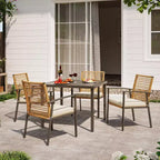LAUSAINT HOME Set da pranzo da esterno in rattan da 5 pezzi Tavolo e sedie da esterno in rattan per cortile, giardino e bordo piscina