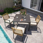 LAUSAINT HOME Set da pranzo da esterno in rattan da 5 pezzi Tavolo e sedie da esterno in rattan per cortile, giardino e bordo piscina