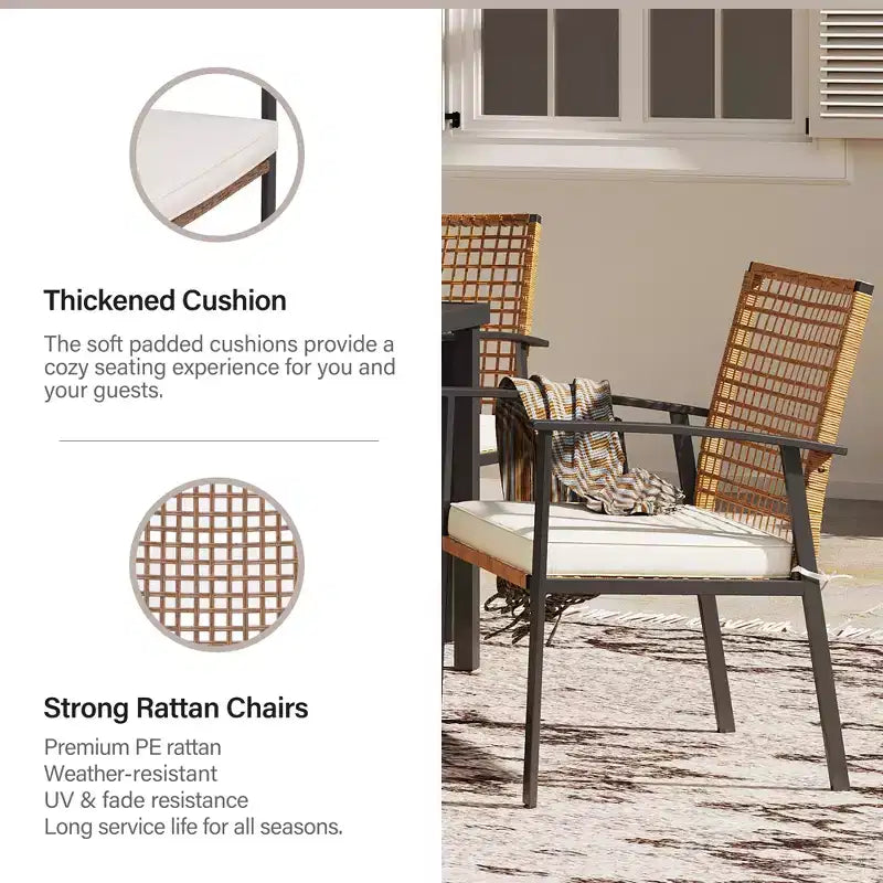 LAUSAINT HOME Set da pranzo da esterno in rattan da 5 pezzi Tavolo e sedie da esterno in rattan per cortile, giardino e bordo piscina