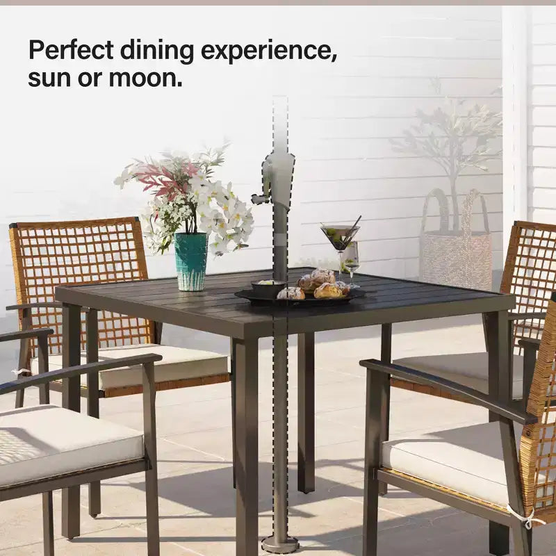 LAUSAINT HOME Set da pranzo da esterno in rattan da 5 pezzi Tavolo e sedie da esterno in rattan per cortile, giardino e bordo piscina