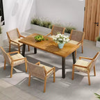 Set da pranzo per patio NAYSAYE, tavolo da esterno in legno di acacia con sedie in vimini e cuscini per giardino, patio, terrazza, Teak, 23.5*21.25*32