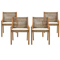 NAYSAYE Patio Dining Sets Outdoor Acacia Wood Wicker Dining Chairs with Cushions for Garden Patio, Brown and Cream, 23.5*21.25*32