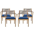 NAYSAYE Patio Dining Sets Braided Acacia Wood Dining Chairs with Cushions and Armrests for Garden Poolside, Navy and Beige, 23.25*21.5*32.25