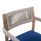NAYSAYE Set da pranzo da patio Sedie da pranzo in legno di acacia intrecciato con cuscini e braccioli per giardino a bordo piscina, blu navy e beige, 23,25*21,5*32,25