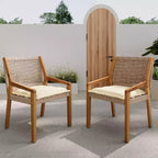 Set da pranzo da esterno NAYSAYE in legno di acacia e vimini con cuscini per giardino e patio, marrone e teak, 23.5*21.25*32