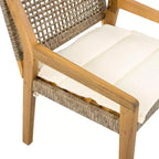 Set da pranzo da esterno NAYSAYE in legno di acacia e vimini con cuscini per giardino e patio, marrone e teak, 23.5*21.25*32