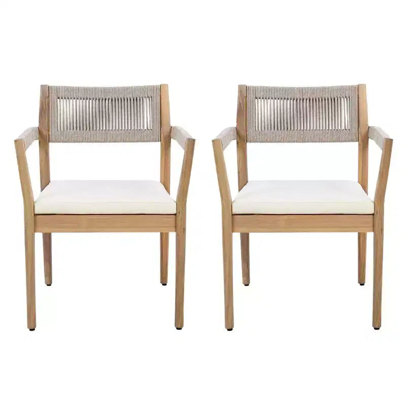 NAYSAYE Patio Dining Sets Braided Acacia Wood Dining Chairs with Cushions and Armrests for Garden Poolside, Teak and Beige, 23.25*21.5*32.25