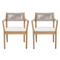 NAYSAYE Patio Dining Sets Braided Acacia Wood Dining Chairs with Cushions and Armrests for Garden Poolside, Teak and Beige, 23.25*21.5*32.25