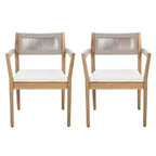 NAYSAYE Patio Dining Sets Braided Acacia Wood Dining Chairs with Cushions and Armrests for Garden Poolside, Teak and Beige, 23.25*21.5*32.25