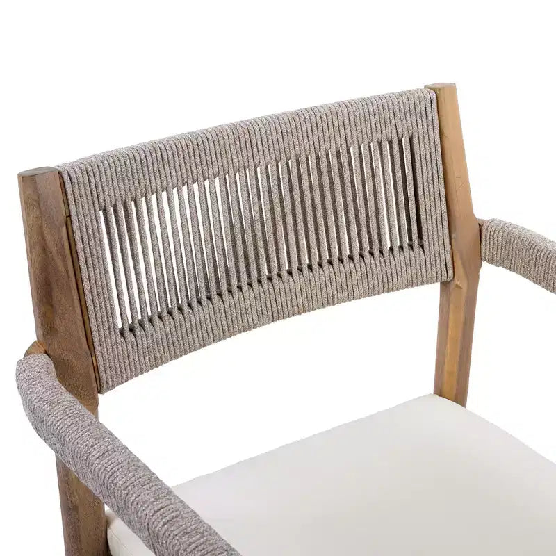 NAYSAYE Set da pranzo da patio Sedie da pranzo in legno di acacia intrecciato con cuscini e braccioli per giardino a bordo piscina, Teak e Beige, 23.25*21.5*32.25