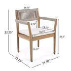 NAYSAYE Set da pranzo da patio Sedie da pranzo in legno di acacia intrecciato con cuscini e braccioli per giardino a bordo piscina, Teak e Beige, 23.25*21.5*32.25