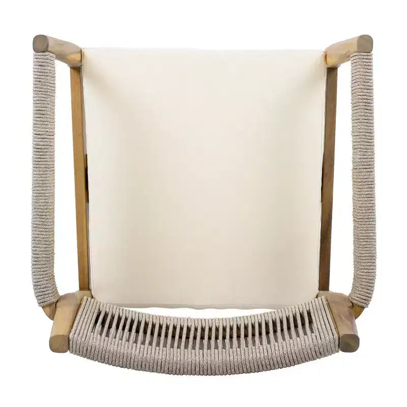 NAYSAYE Set da pranzo da patio Sedie da pranzo in legno di acacia intrecciato con cuscini e braccioli per giardino a bordo piscina, Teak e Beige, 23.25*21.5*32.25