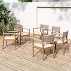 NAYSAYE Set da pranzo da patio Sedie da pranzo in legno di acacia intrecciato con cuscini e braccioli per giardino a bordo piscina, crema e beige, 23.25*21.5*32.25