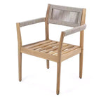NAYSAYE Set da pranzo da patio Sedie da pranzo in legno di acacia intrecciato con cuscini e braccioli per giardino a bordo piscina, crema e beige, 23.25*21.5*32.25
