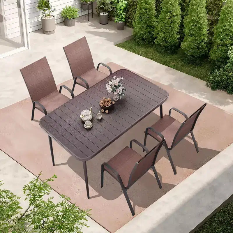 Set da pranzo da esterno Hyleory Elegant 5 pezzi con sedie impilabili e tavolo da pranzo in ferro